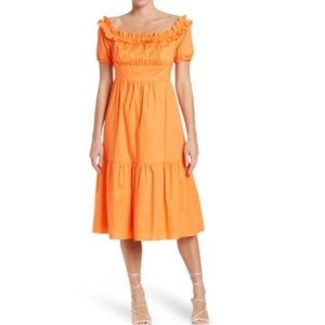 Bcbgeneration Short Puff Sleeve Empire Waist Midi Dress in Melon